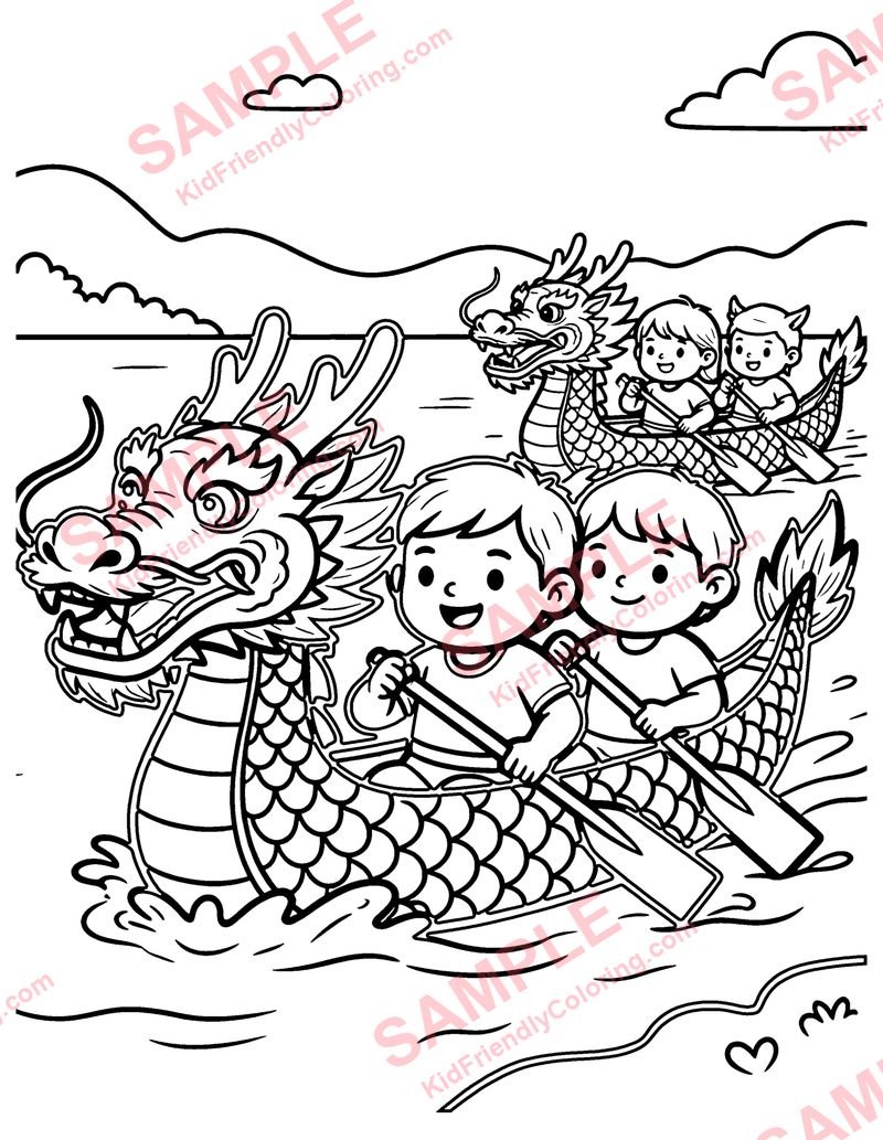 Dragon Boat Race coloring page preview