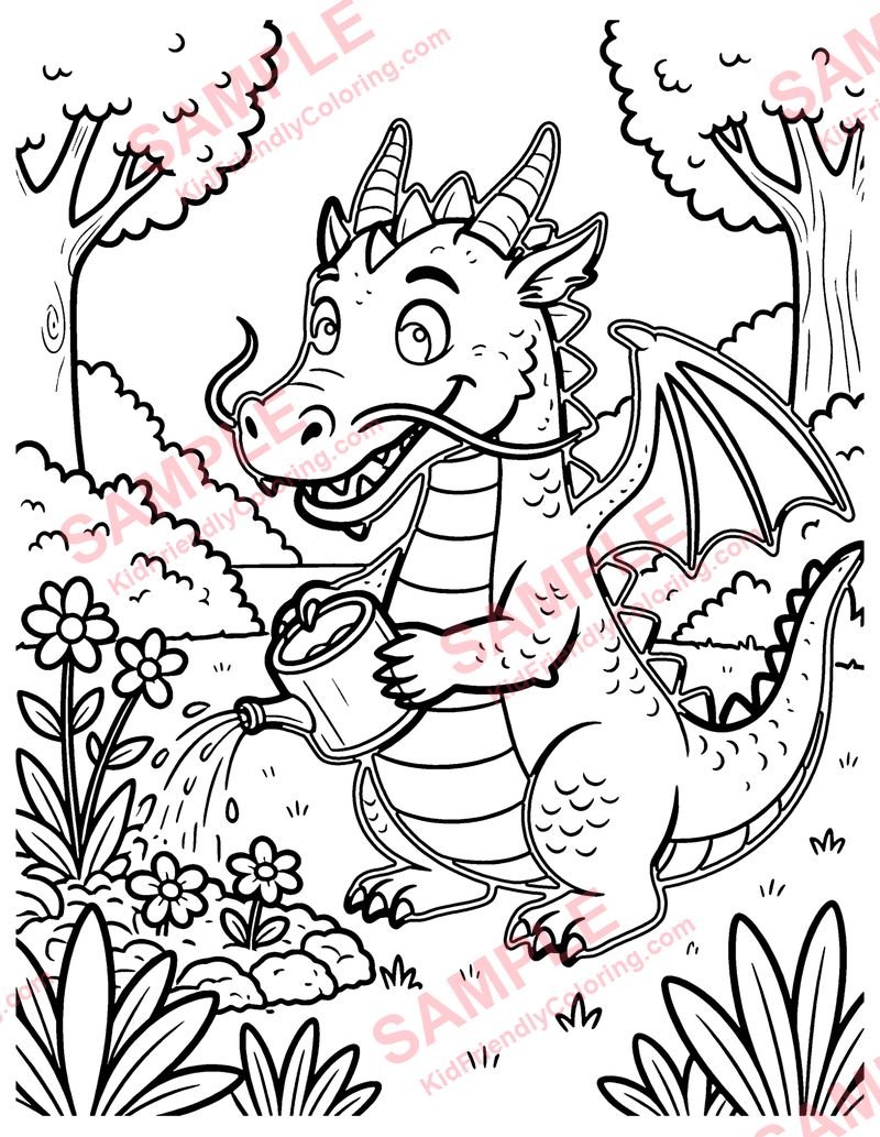 Dragon Garden coloring page preview