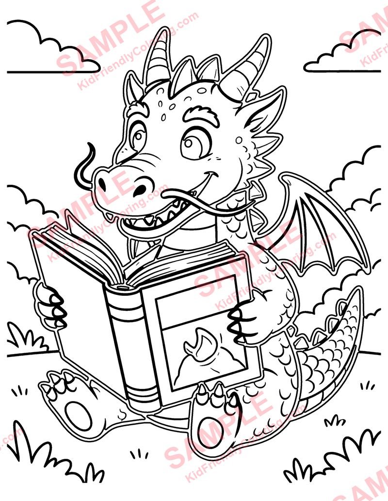 Dragon Library coloring page preview