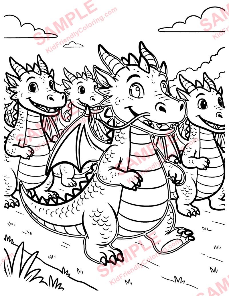 Dragon Parade coloring page preview