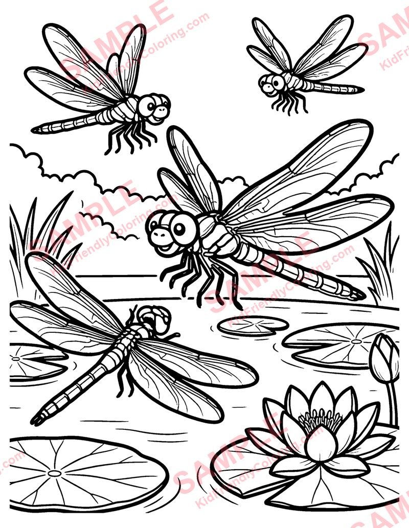 Dragonfly Pond coloring page preview