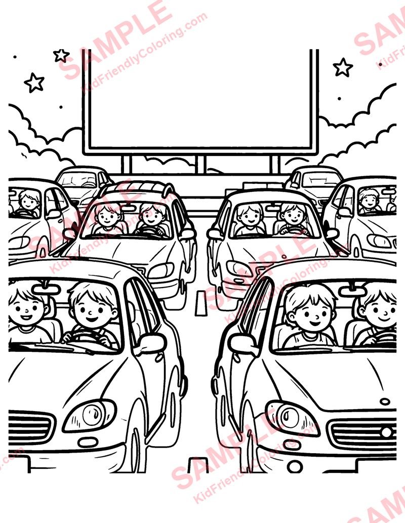 Drive-In Movie coloring page preview