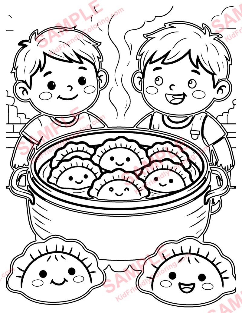 Dumplings coloring page preview