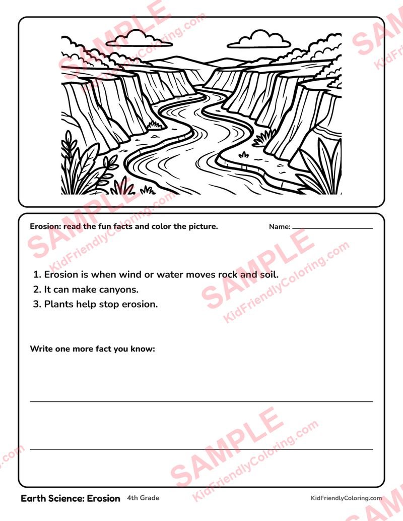 Earth Science: Erosion coloring page preview