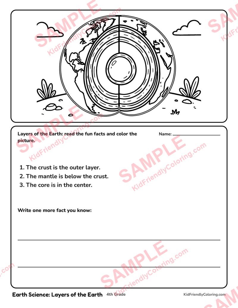 Earth Science: Layers of the Earth coloring page preview
