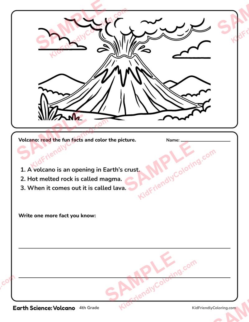 Earth Science: Volcano coloring page preview