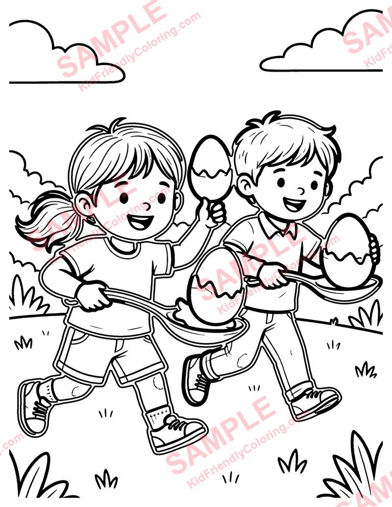 Egg and Spoon Race coloring page preview