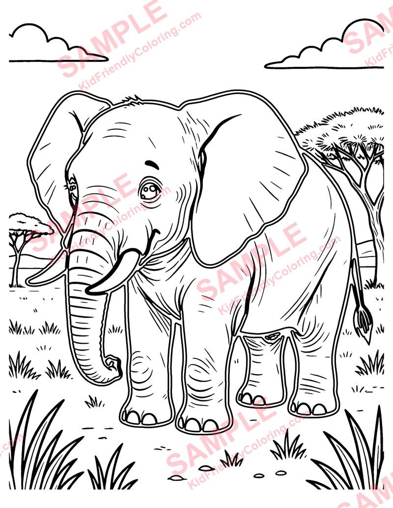Elephant coloring page preview