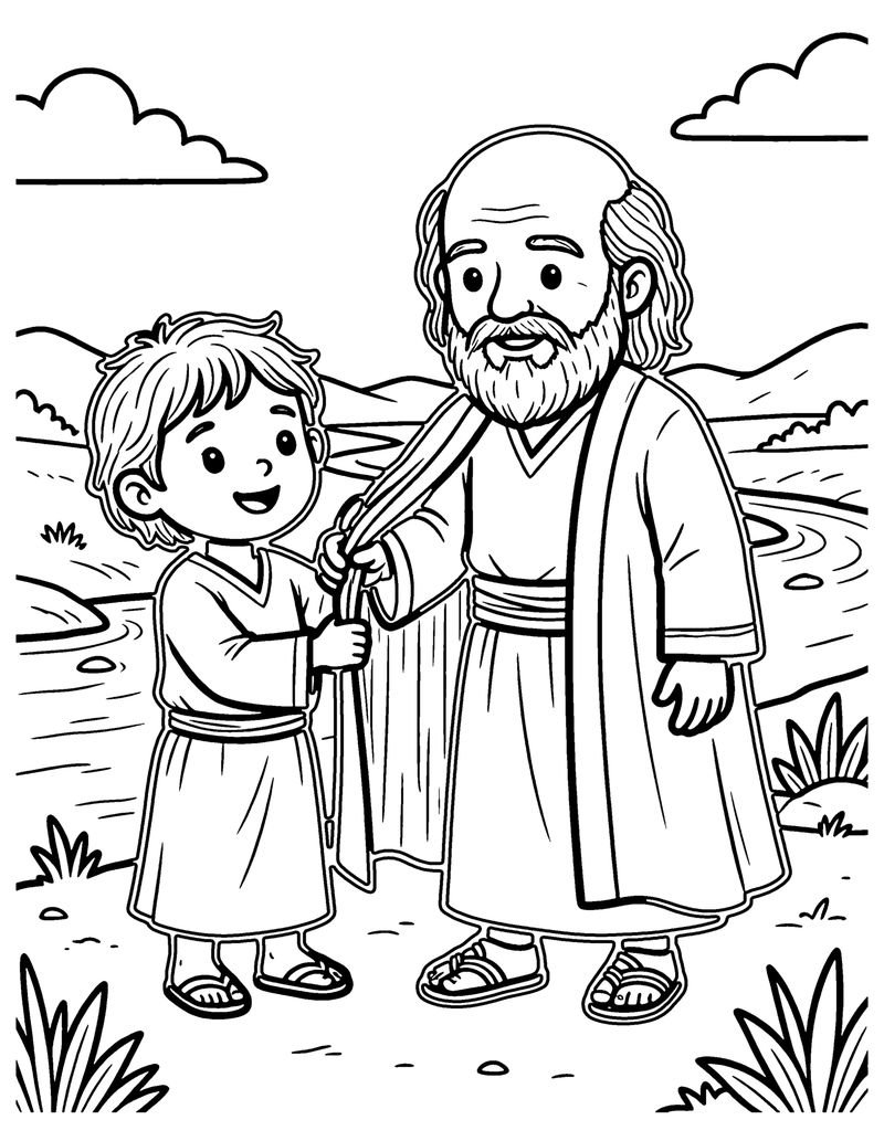 Elisha Picks Up Elijah's Cloak coloring page preview