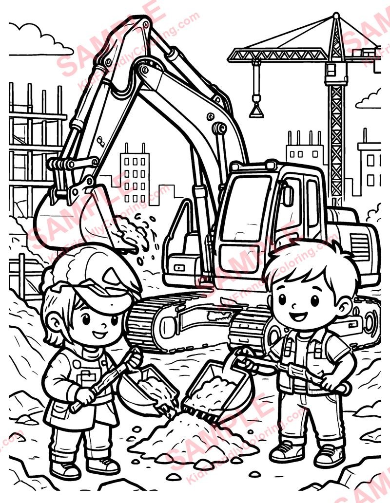 Excavator coloring page preview