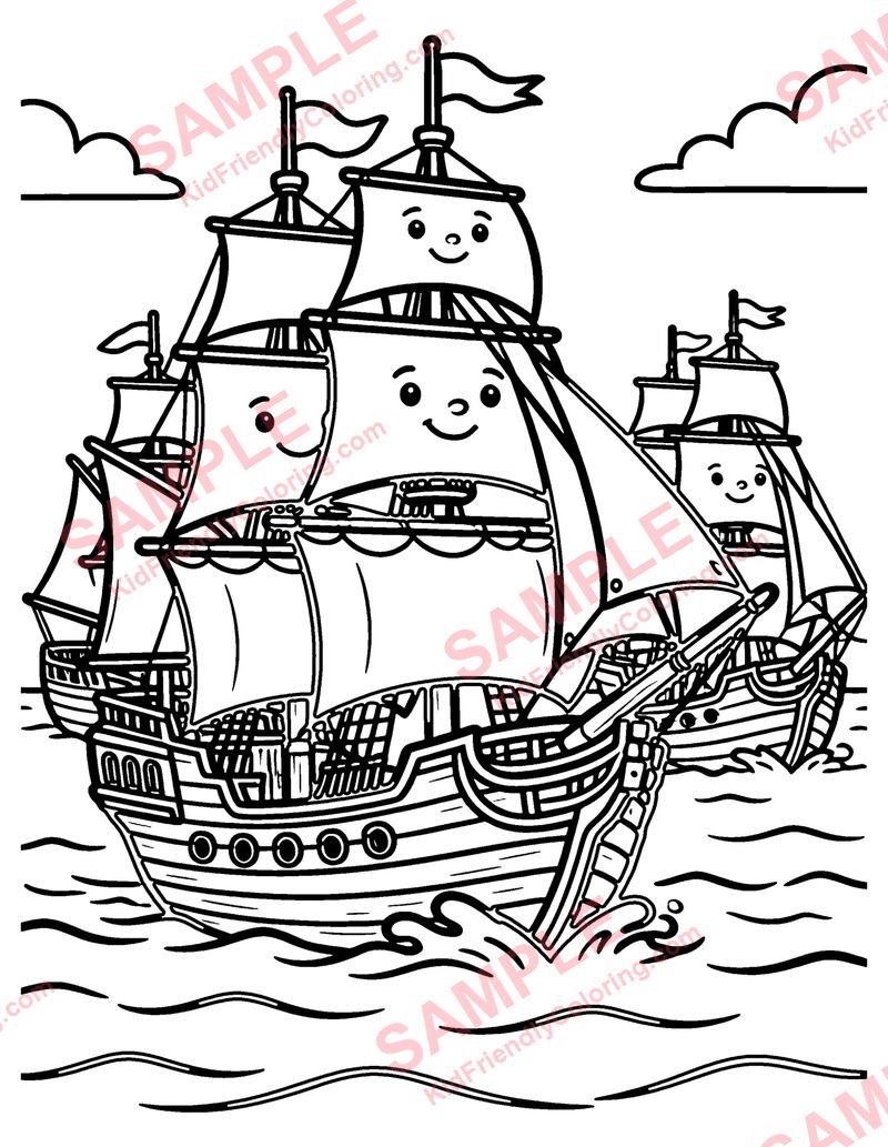 Explorer Sailing Ship coloring page preview