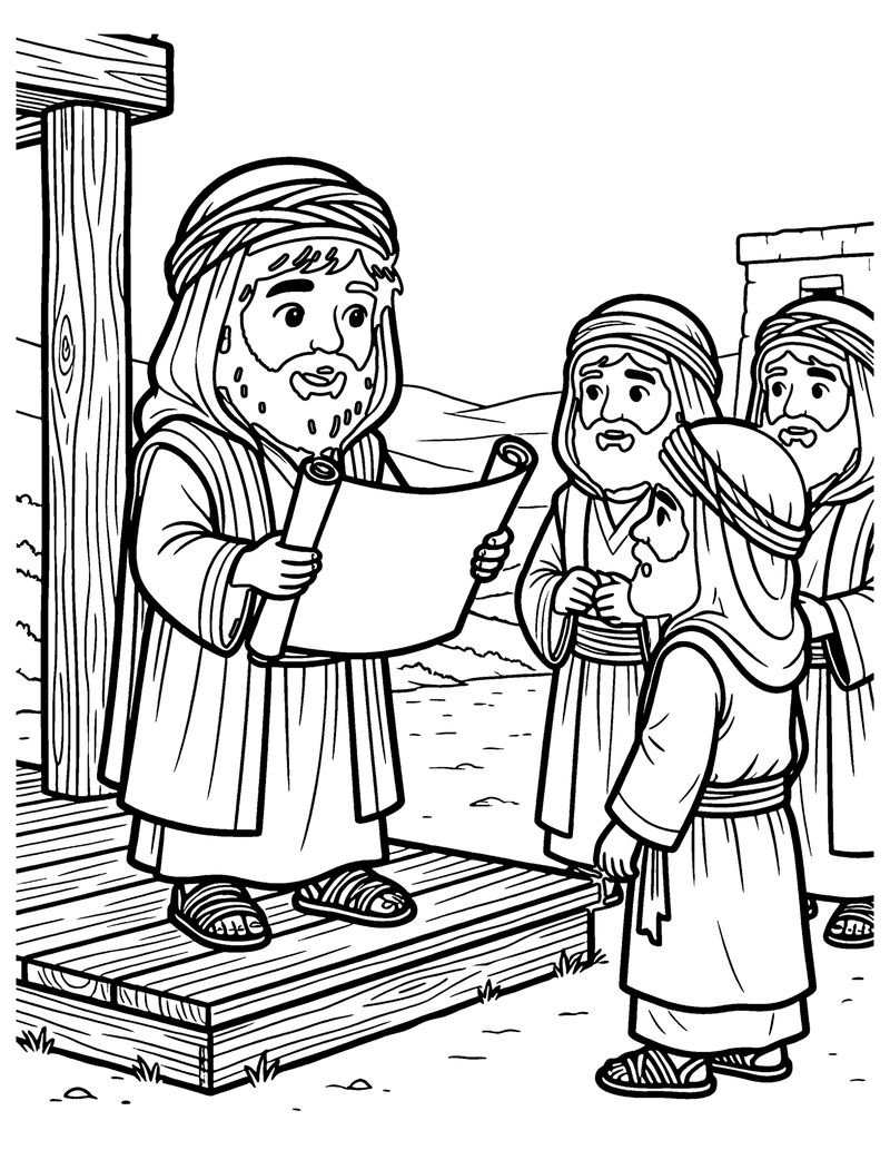 Ezra Reads the Scroll coloring page preview