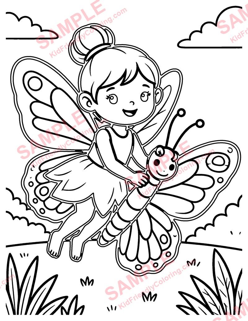 Fairy and Butterfly coloring page preview