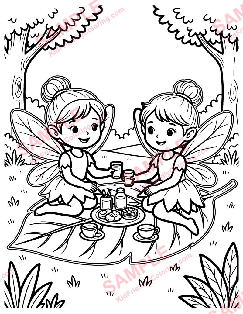 Fairy Picnic coloring page preview