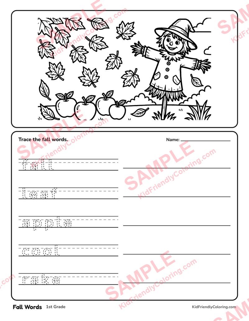 Fall Words coloring page preview