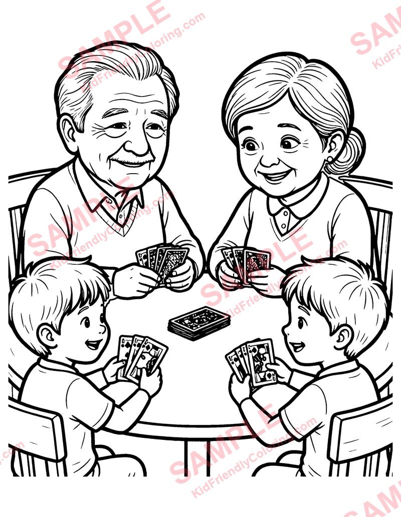 Family Card Night coloring page preview
