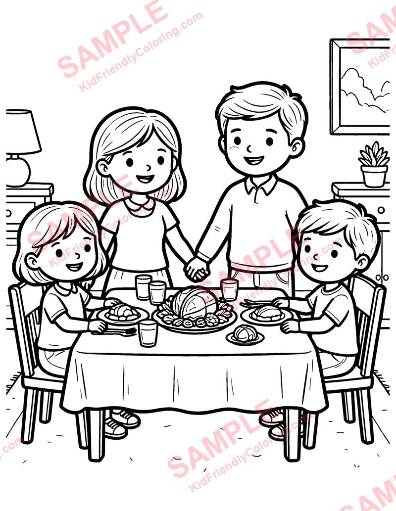 Family Thanksgiving Table coloring page preview