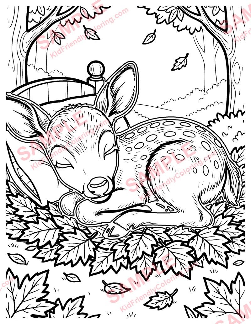 Fawn in a Leaf Bed coloring page preview