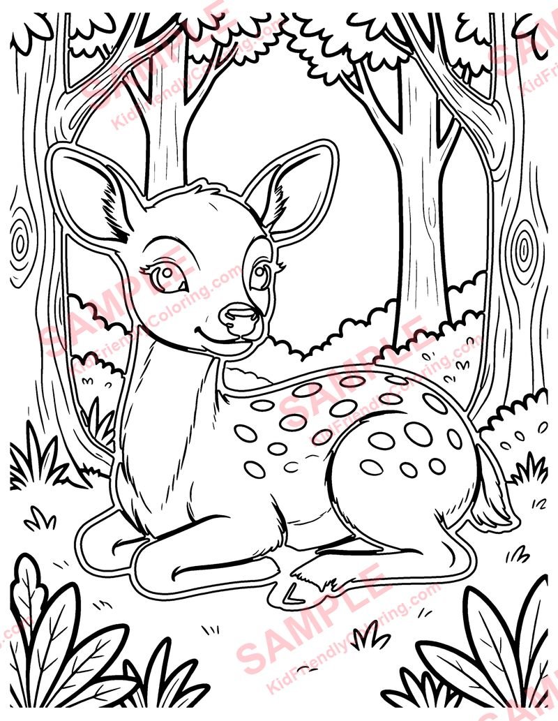 Fawn in the Forest coloring page preview