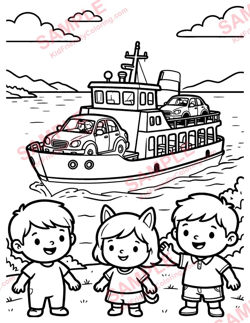 Ferry coloring page preview
