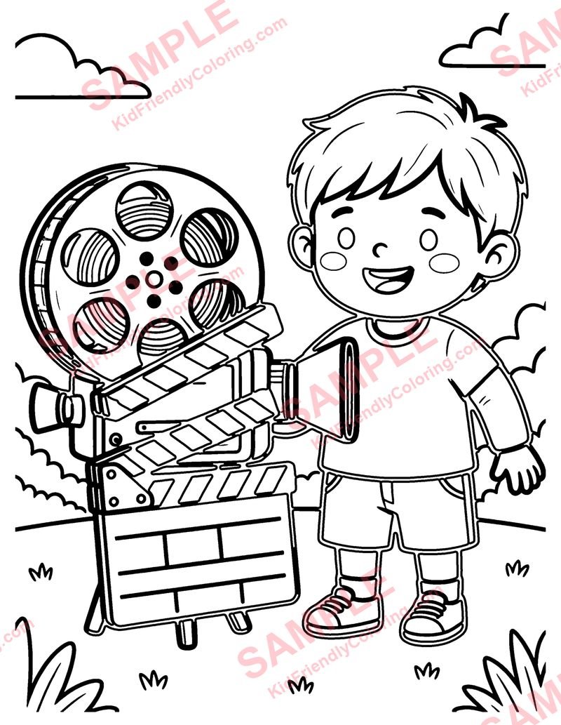 Film Reel and Clapper coloring page preview