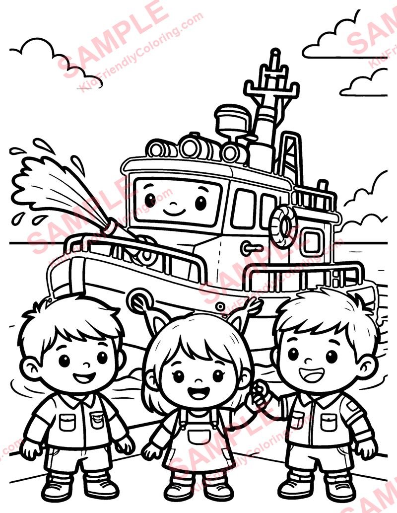 Fireboat coloring page preview