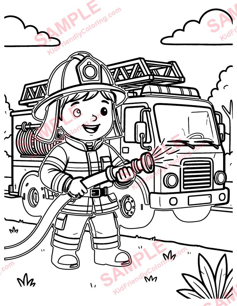 Firefighter coloring page preview