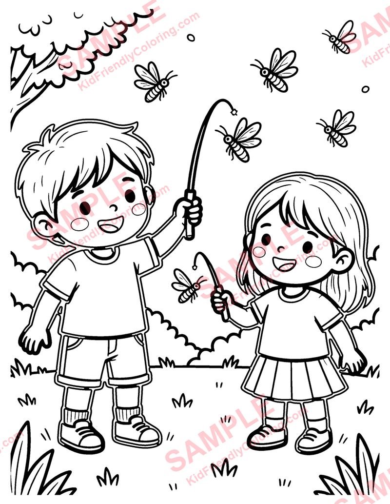 Fireflies coloring page preview