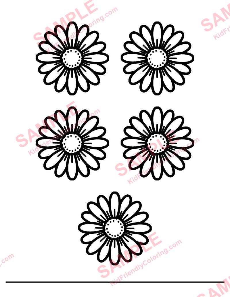 Five Flowers coloring page preview
