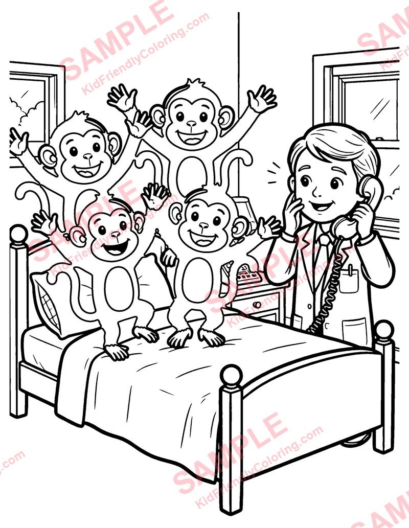 Five Little Monkeys coloring page preview