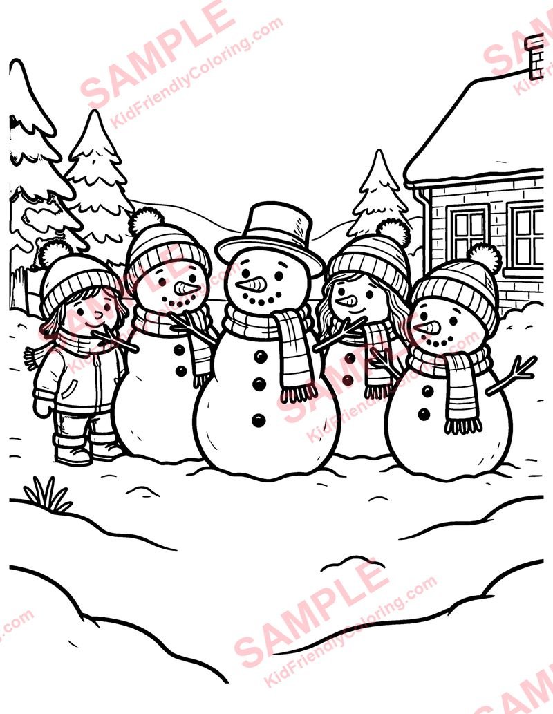 Five Little Snowmen coloring page preview