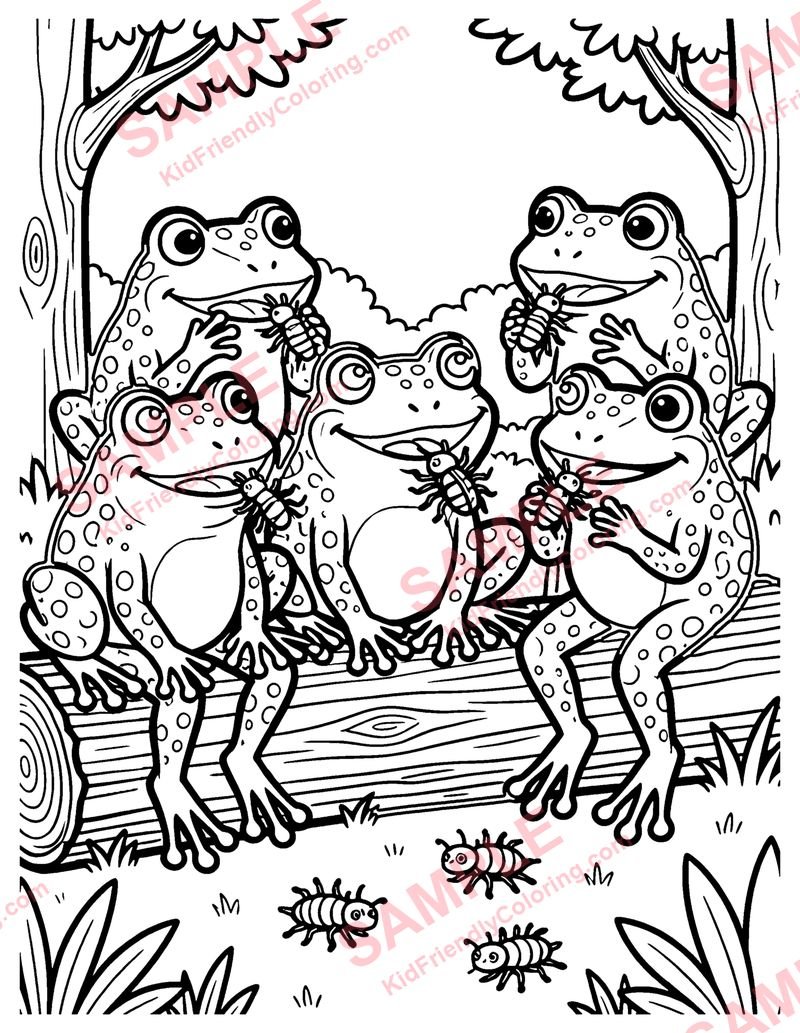 Five Little Speckled Frogs coloring page preview