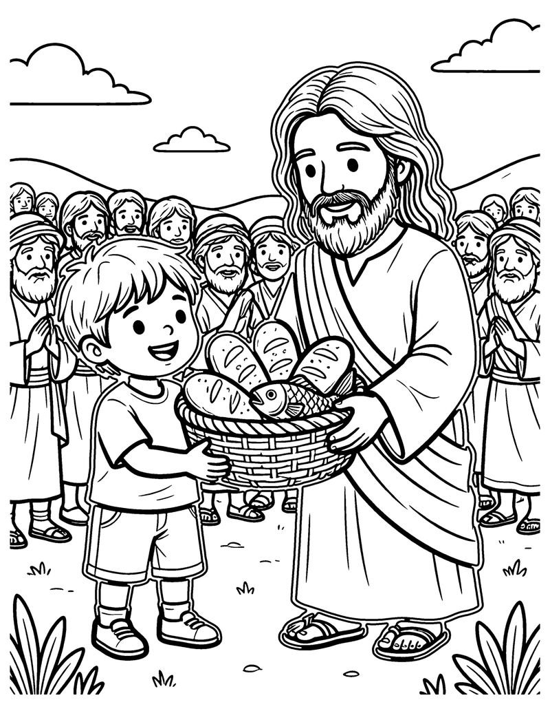 Five Loaves and Two Fish coloring page preview
