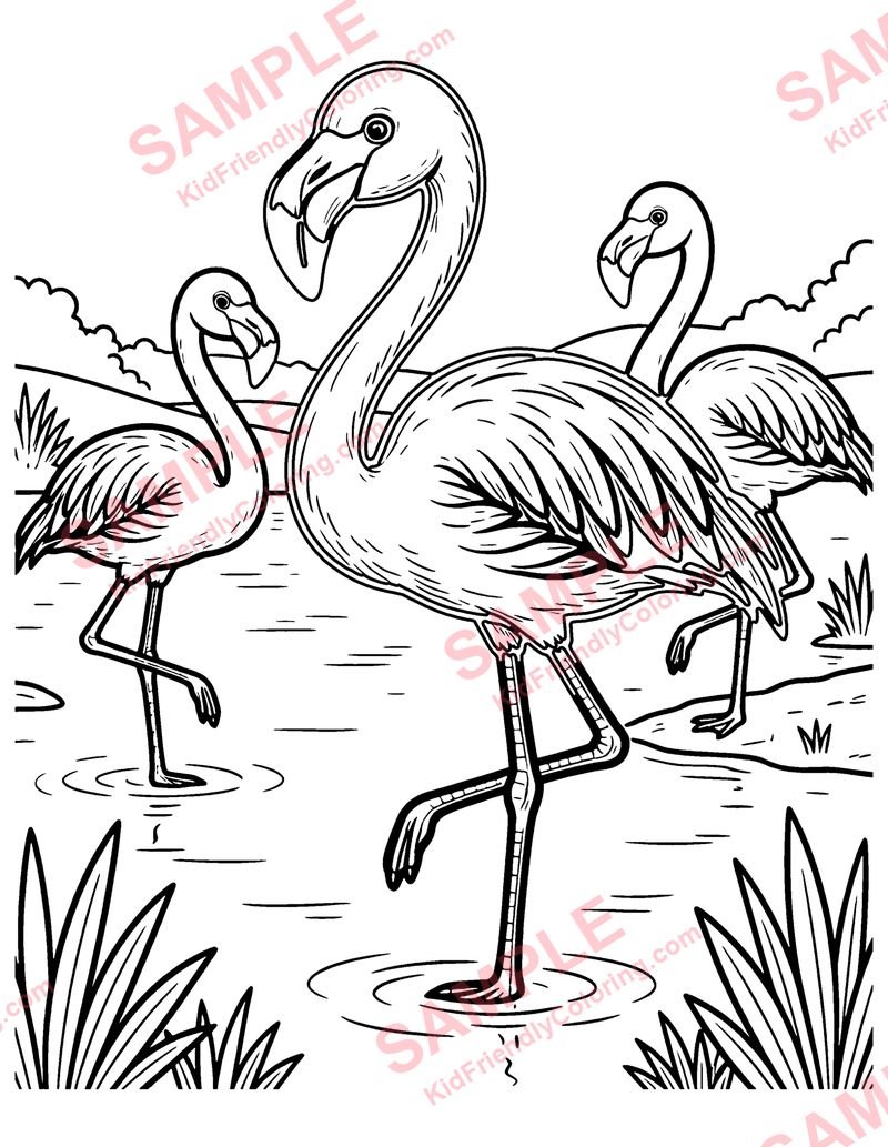 Flamingo Lake coloring page preview