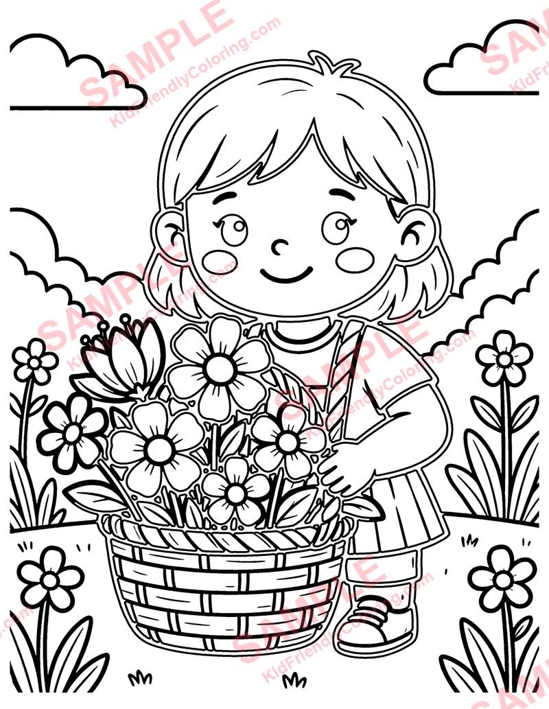 Flower Basket coloring page preview