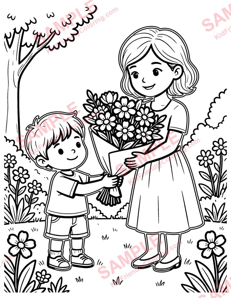 Flowers for Mom coloring page preview