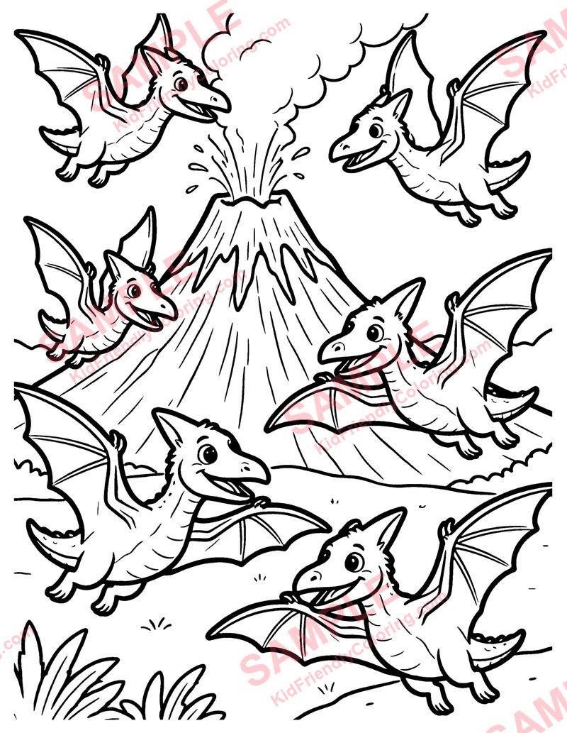 Flying Reptile Flock coloring page preview