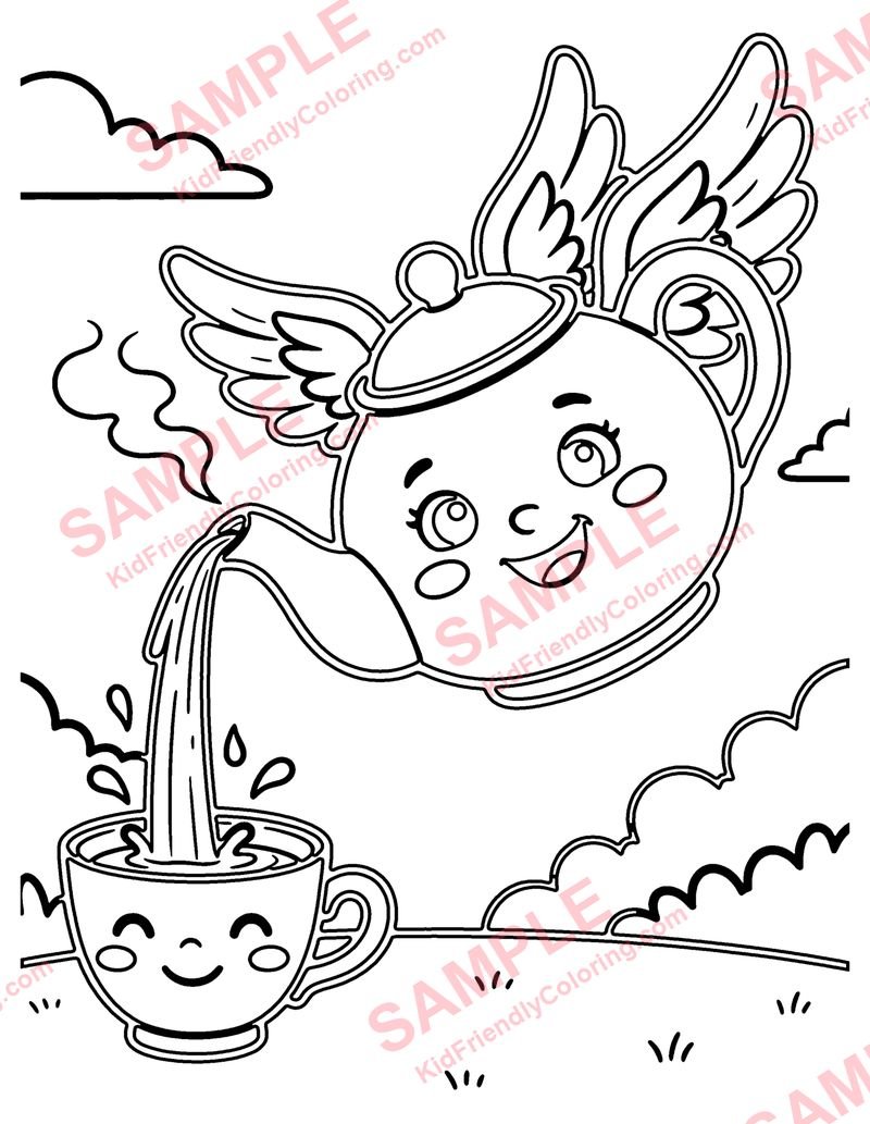 Flying Teapot coloring page preview