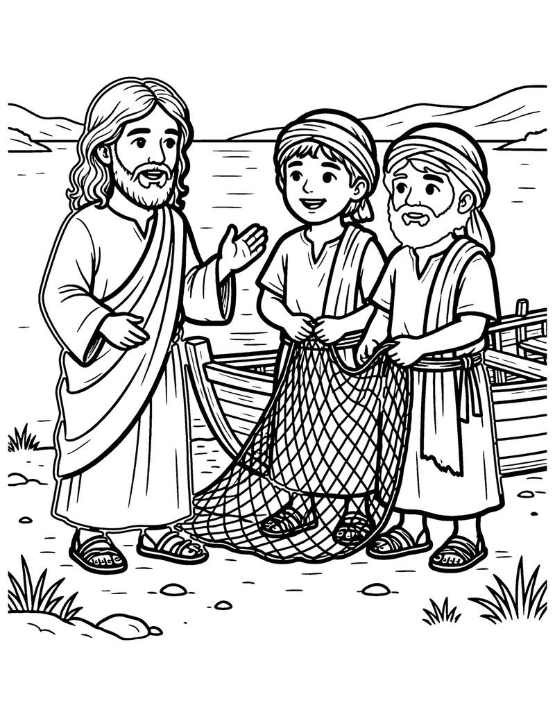 Follow Me, Fishermen coloring page preview