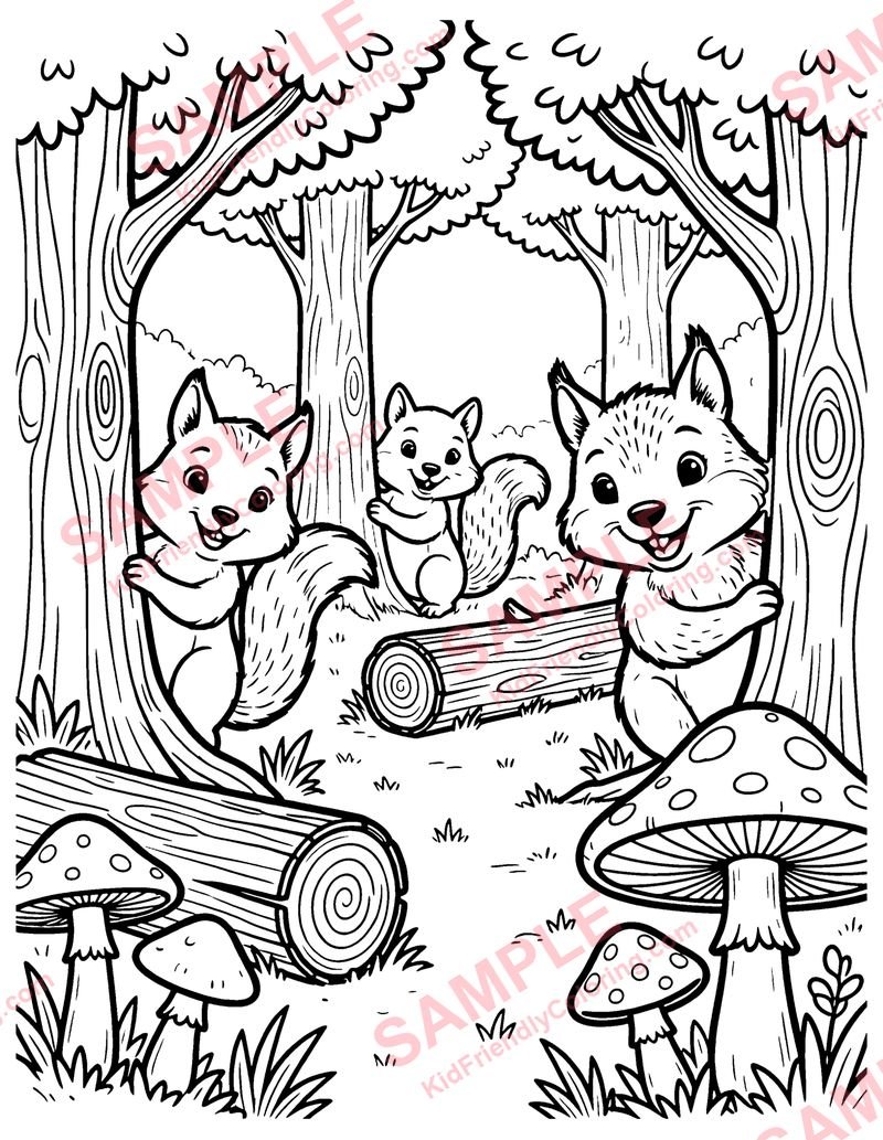 Forest Hide-and-Seek coloring page preview