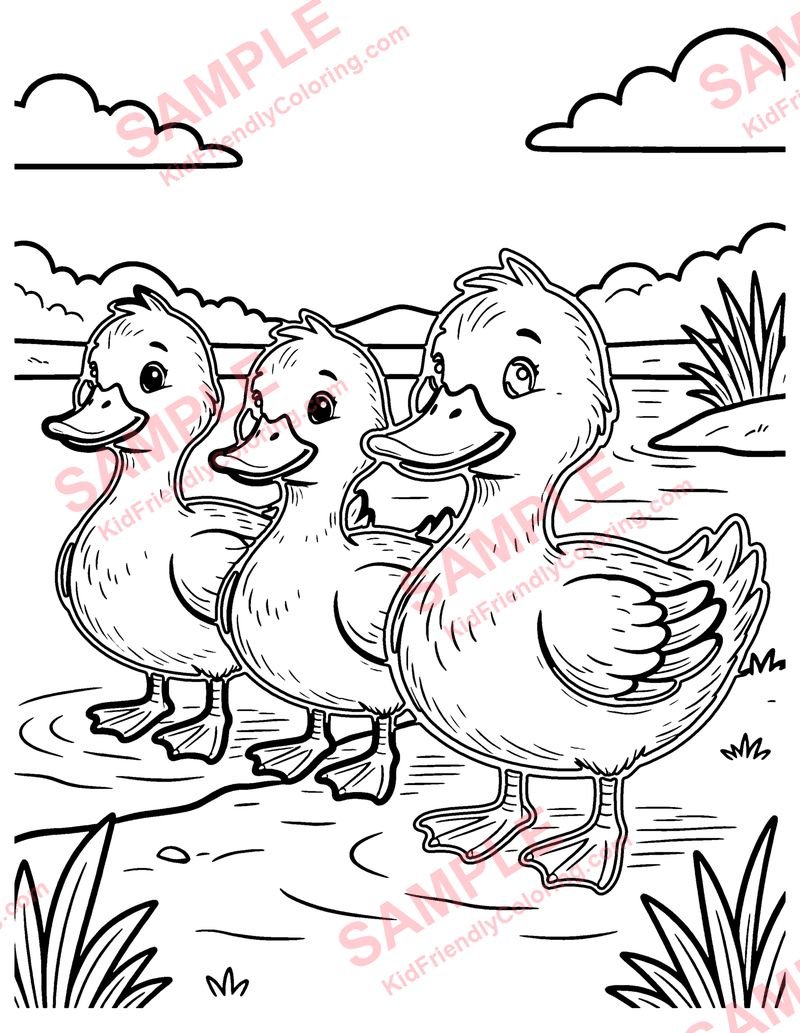 Four Ducks coloring page preview