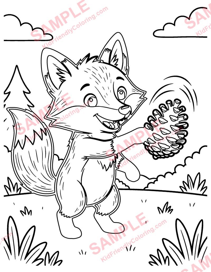 Fox and the Pine Cone coloring page preview