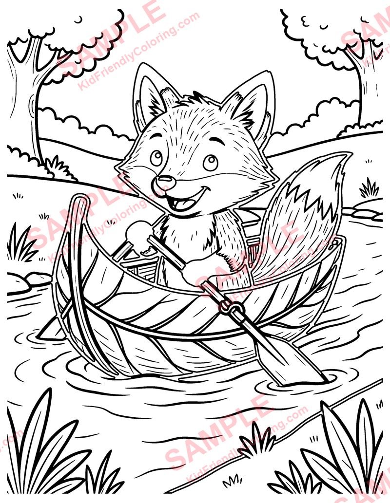 Fox in a Leaf Boat coloring page preview