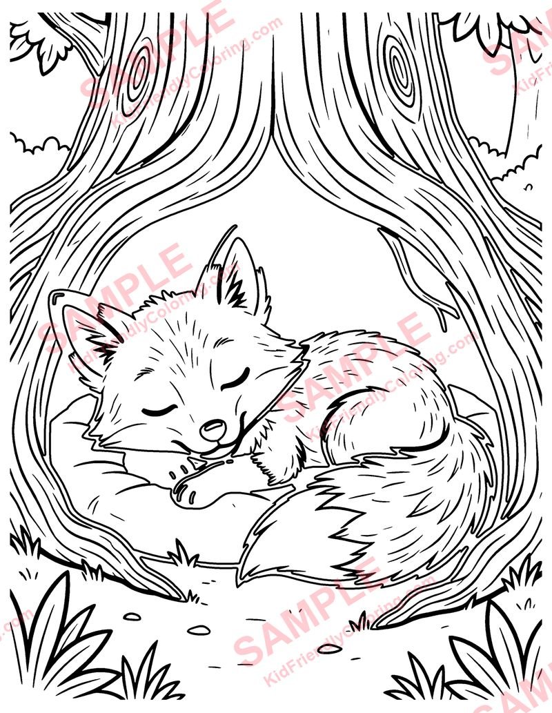 Fox in Its Den coloring page preview