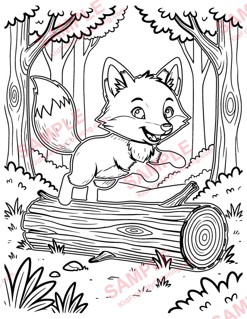 Fox Leaps a Log coloring page preview