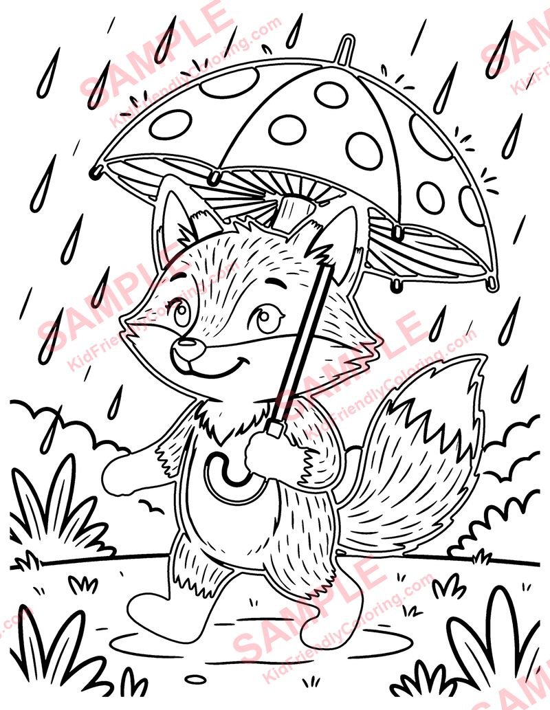 Fox with a Mushroom Umbrella coloring page preview