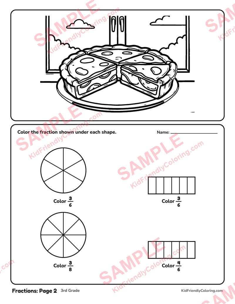 Fractions: Page 2 coloring page preview