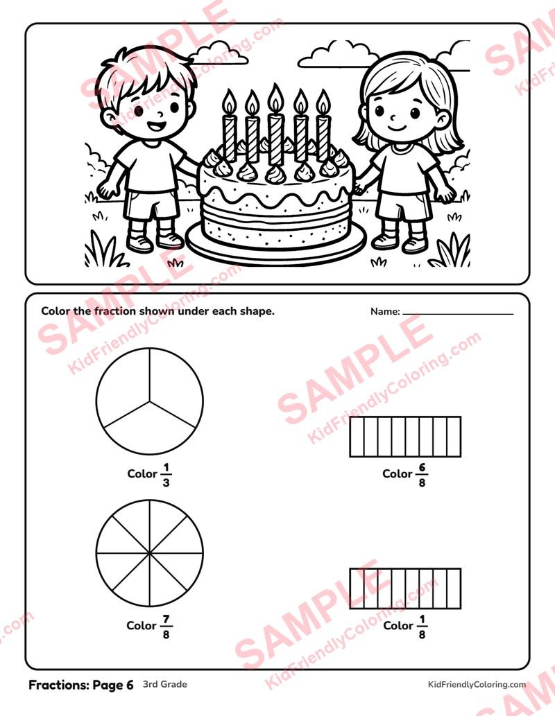 Fractions: Page 6 coloring page preview