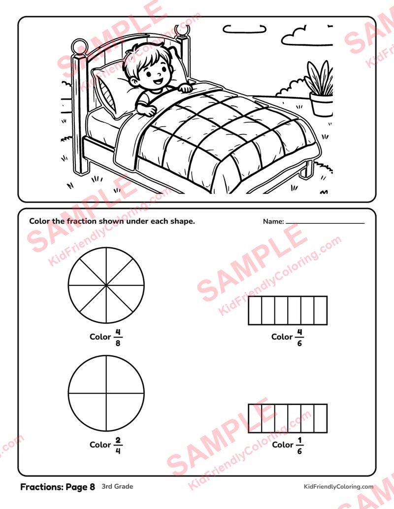 Fractions: Page 8 coloring page preview