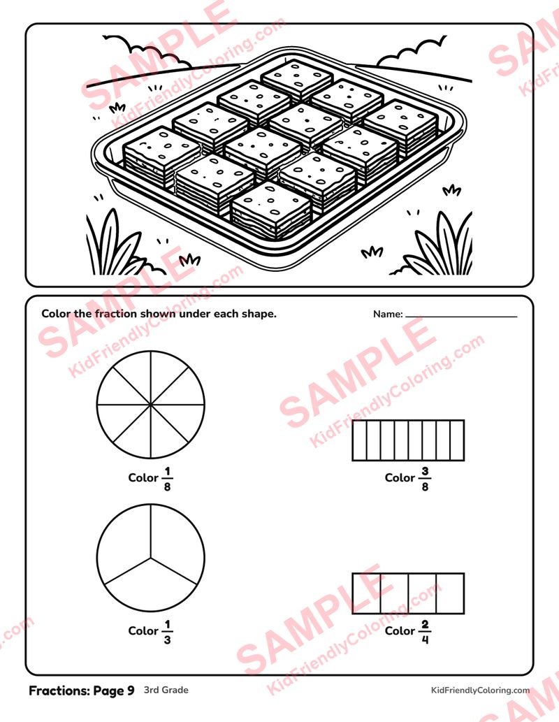 Fractions: Page 9 coloring page preview